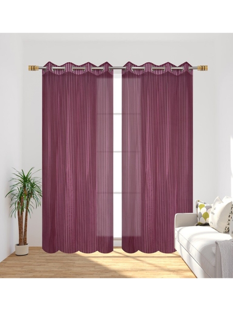 

Molly & Michel Burgundy Set of 2 Self Design Sheer Long Door Curtain
