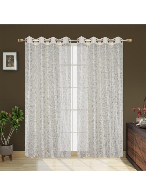 

Molly & Michel Pack Of 2 Off White Self Design Sheer Door Curtains