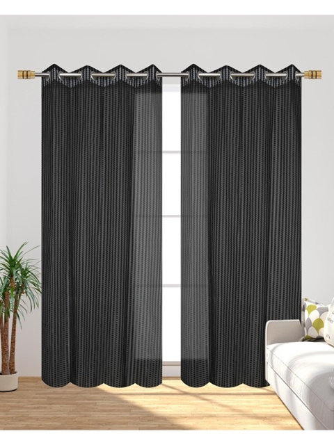 

Molly & Michel Pack Of 2 Black Self Design Sheer Long Door Curtains