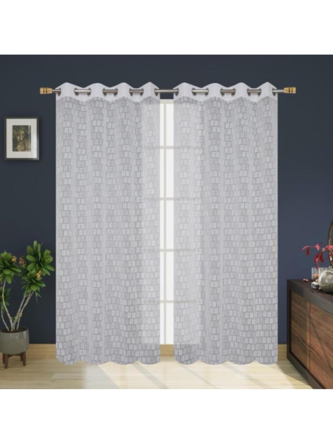 

Molly & Michel White Set of 2 Geometric Sheer Long Door Curtains