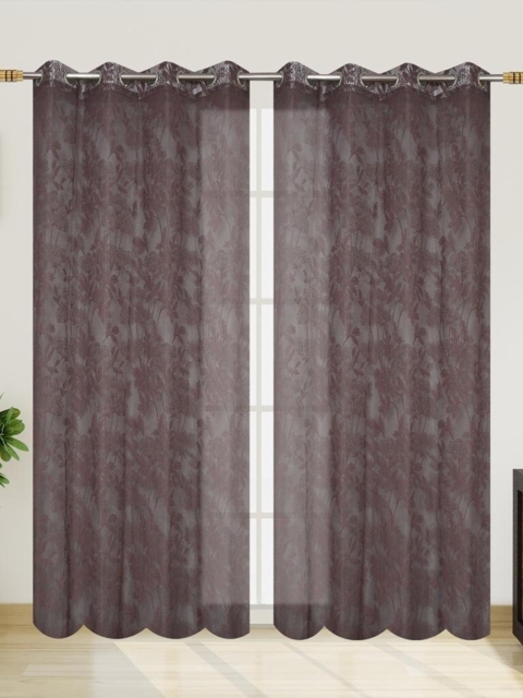 

Molly & Michel Pack Of 2 Brown Self Design Sheer Long Door Curtains