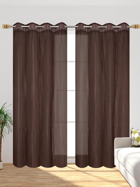 

Molly & Michel Brown Set of 2 Striped Sheer Door Curtains