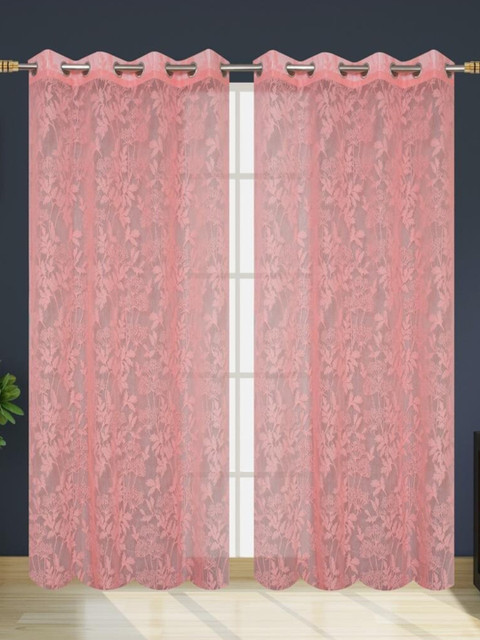 

Molly & Michel Pack Of 2 Pink Self Design Sheer Long Door Curtains