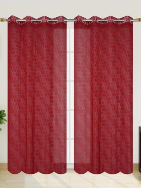

Molly & Michel Red Set of 2 Geometric Sheer Long Door Curtains