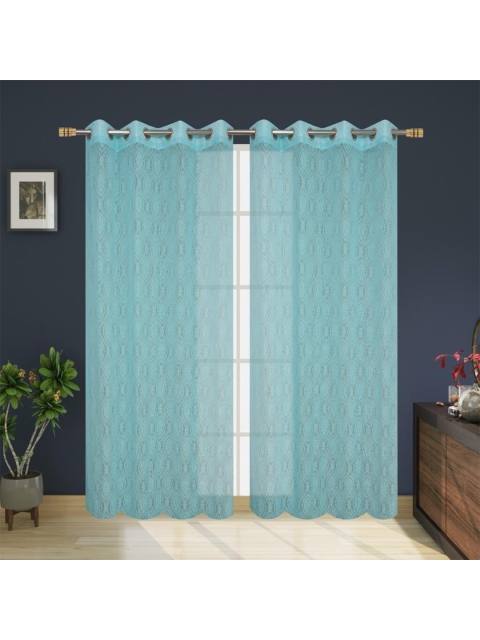 

Molly & Michel Turquoise Blue Set of 2 Ethnic Motifs Sheer Door Curtain