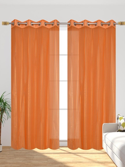 

Molly & Michel Orange Set of 2 Striped Long Door Curtain