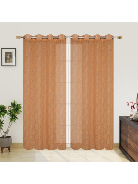 

Molly & Michel Set Of 2 Peach-Coloured Ethnic Motifs Net Long Door Curtain