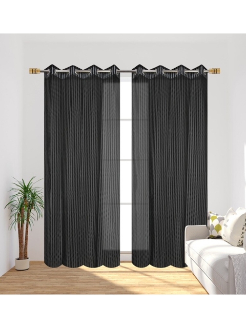 

Molly & Michel Black Set of 2 Geometric Sheer Door Curtain