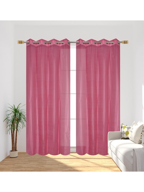 

Molly & Michel Pink Set of 2 Striped Sheer Long Door Curtains