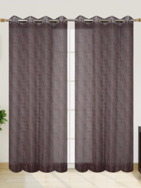 

Molly & Michel Pack Of 2 Brown Self Design Sheer Door Curtains