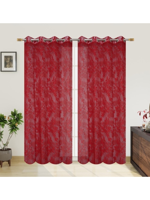 

Molly & Michel Red Set of 2 Floral Sheer Door Curtain