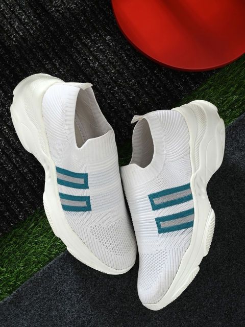 

Mactree Men White Striped Slip On Sneakers