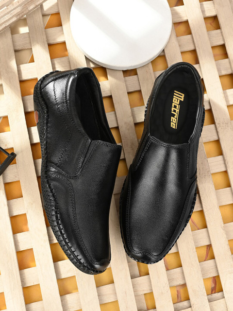 

Mactree Men Black Solid Leather Formal Loafers