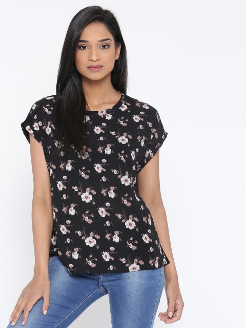 

FOREVER 21 Women Black Floral Print Top