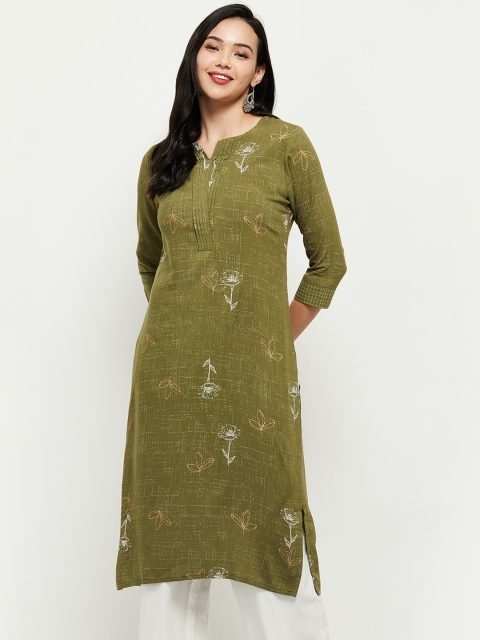 

max Women Green Abstract Woven Design Keyhole Neck Thread Work Kurta