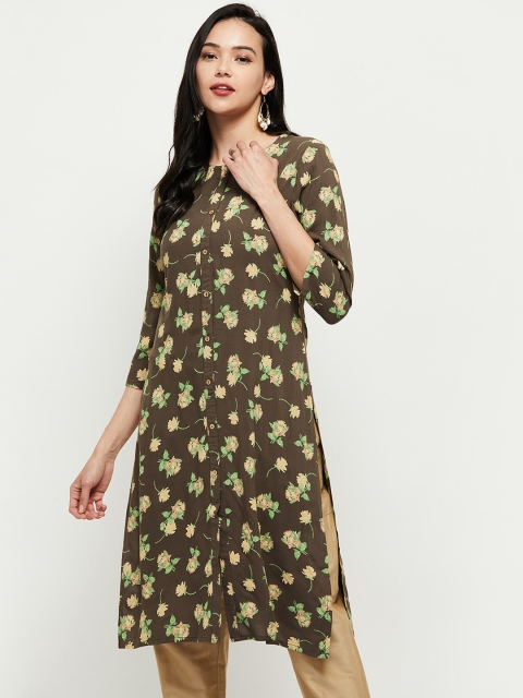 

max Women Brown Floral Printed Kurta