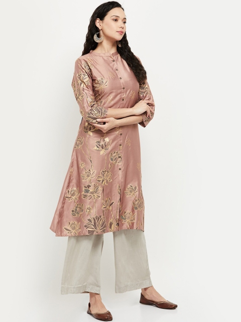 

max Women Rose-Gold coloured Floral Printed Thread Work Kurta