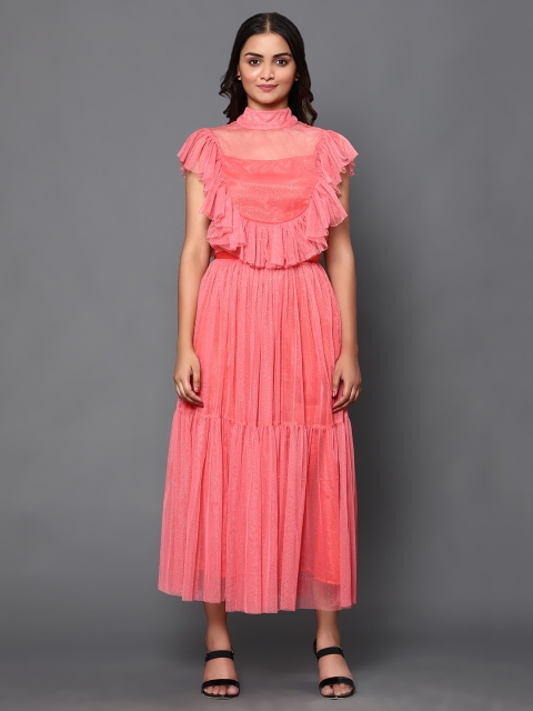 

KHUMAAR Shuchi Bhutani Women Pink Shimmer Top with Skirt