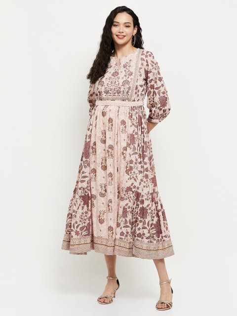 

max Peach-Coloured Floral Ethnic Midi Dress