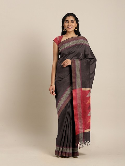 

The Chennai Silks Black & Red Pure Cotton Chanderi Saree