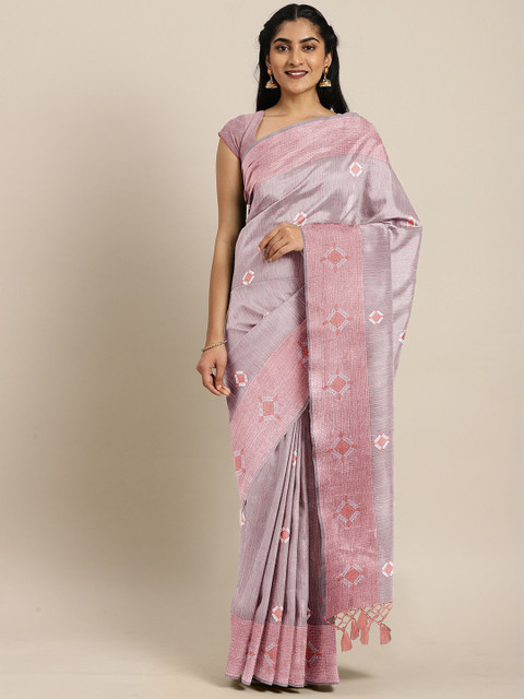 

The Chennai Silks Purple Floral Embroidered Tissue Saree