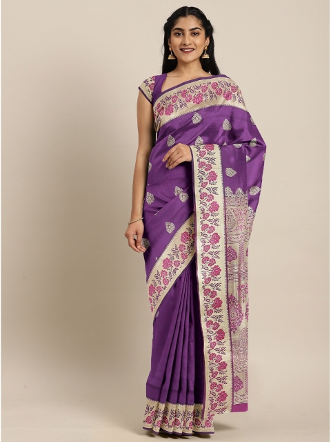

The Chennai Silks Purple & Blue Checked Pure Cotton Venkatgiri Saree