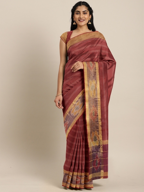 

The Chennai Silks Brown & Gold-Toned Striped Zari Pure Cotton Venkatgiri Saree