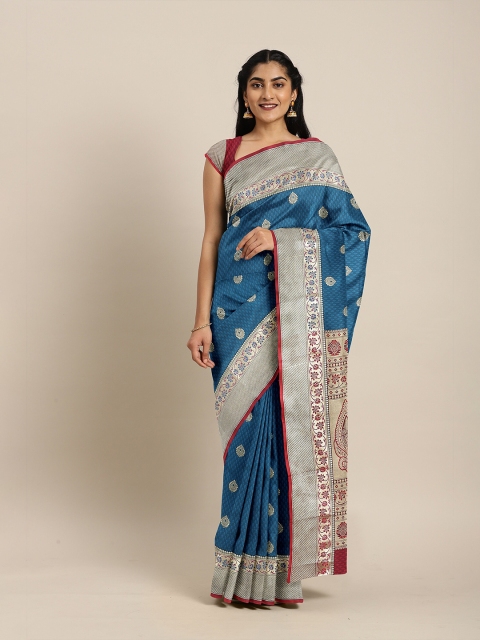 

The Chennai Silks Blue & Silver-Toned Woven Design Saree