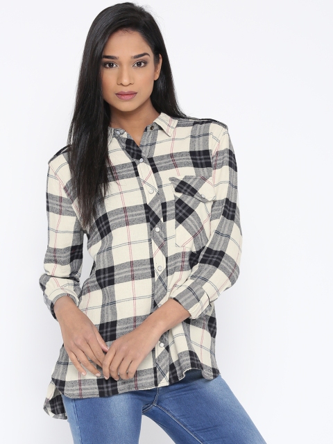 

FOREVER 21 Women Cream-Coloured Checked Casual Shirt