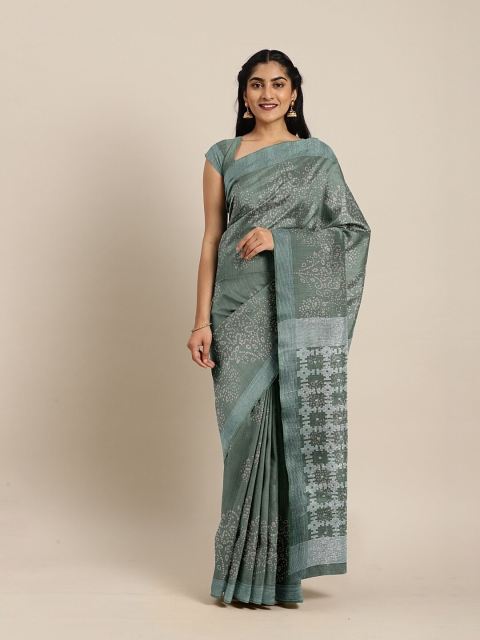 

The Chennai Silks Green & White Batik Pure Cotton Chanderi Saree