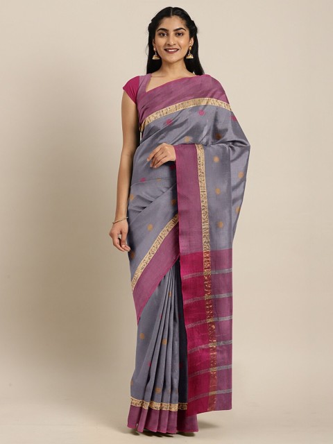 

The Chennai Silks Grey & Purple Zari Pure Cotton Saree
