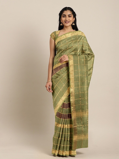 

The Chennai Silks Green & Brown Checked Pure Cotton Venkatgiri Saree