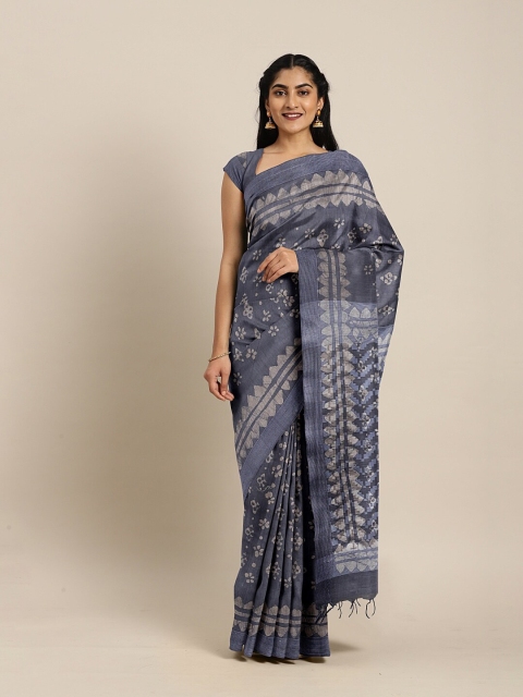 

The Chennai Silks Grey & Silver-Toned Batik Pure Cotton Chanderi Saree