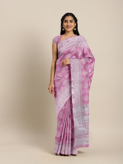 

The Chennai Silks Lavender & Silver-Toned Ethnic Motifs Zari Jute Cotton Saree