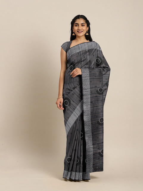 

The Chennai Silks Grey & Silver-Toned Floral Pure Cotton Chanderi Saree