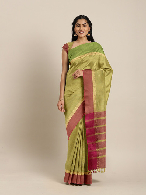 

The Chennai Silks Olive Green & Red Zari Pure Cotton Saree