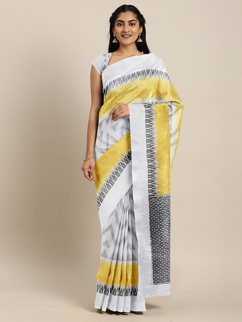 

The Chennai Silks Off White & Grey Pure Cotton Chanderi Saree