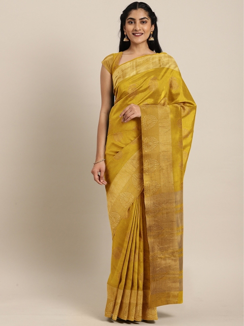

The Chennai Silks Yellow & Gold-Toned Ethnic Motifs Jute Cotton Saree