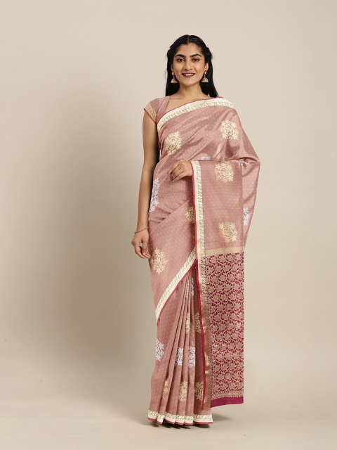 

The Chennai Silks Peach-Coloured & Gold-Toned Woven Design Zari Art Silk Saree