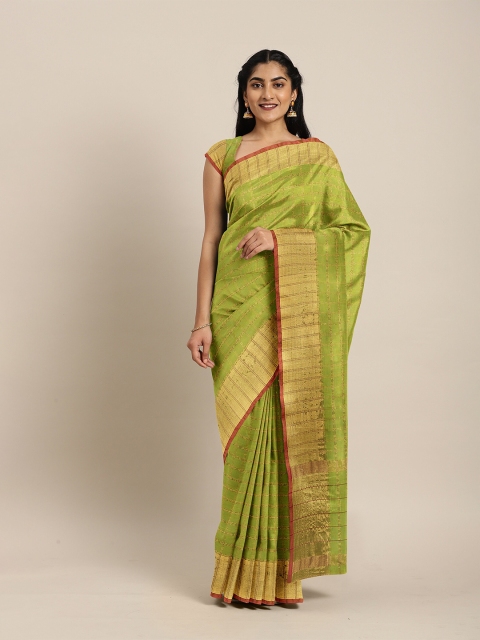 

The Chennai Silks Green & Gold-Toned Checked Zari Pure Cotton Venkatgiri Saree