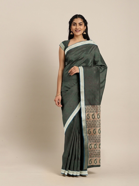

The Chennai Silks Green & Silver-Toned Paisley Zari Art Silk Saree