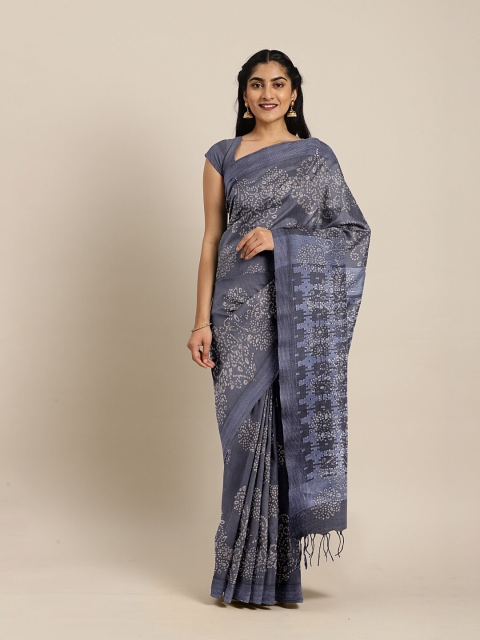 

The Chennai Silks Grey Batik Pure Cotton Chanderi Saree