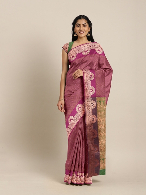 

The Chennai Silks Burgundy & Gold-Toned Ethnic Motifs Zari Art Silk Saree