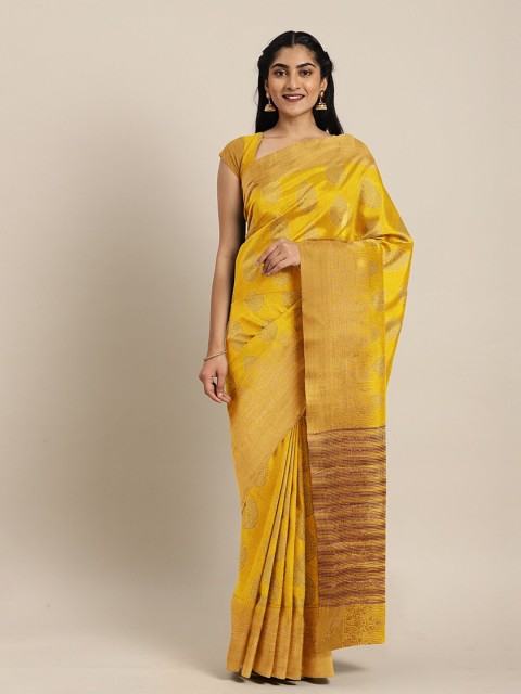 

The Chennai Silks Yellow & Gold-Toned Ethnic Motifs Zari Jute Cotton Saree