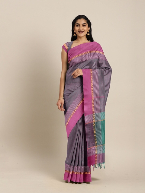 

The Chennai Silks Green & Pink Checked Zari Pure Cotton Saree