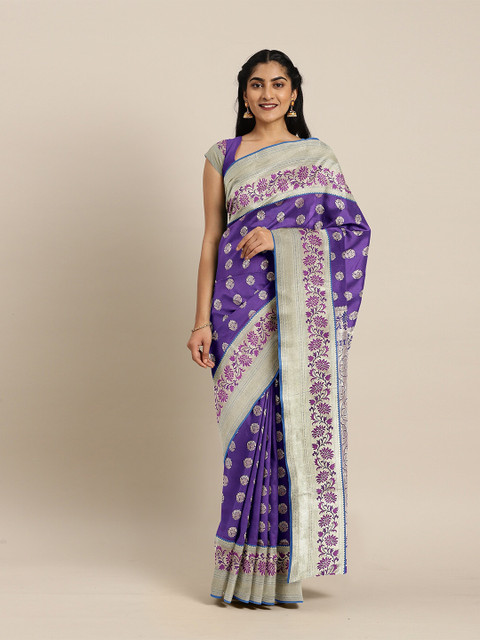 

The Chennai Silks Violet & Silver-Toned Woven Design Zari Art Silk Saree