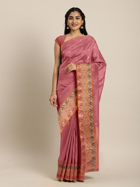 

The Chennai Silks Pink & Gold-Toned Ethnic Motifs Zari Pure Cotton Venkatgiri Saree