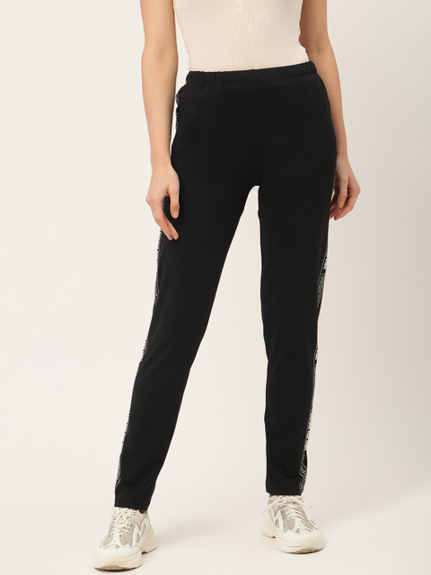 

Madame Women Black Pure Cotton Solid Track Pants