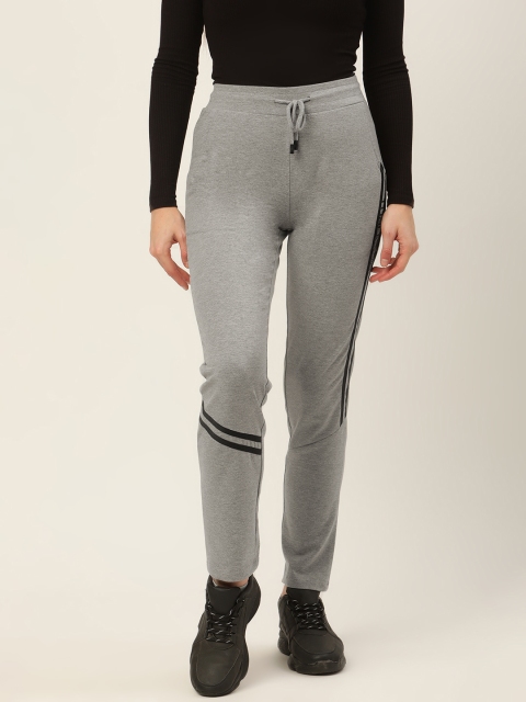 

Madame Women Grey Melange Solid Track Pants With Striped Detail