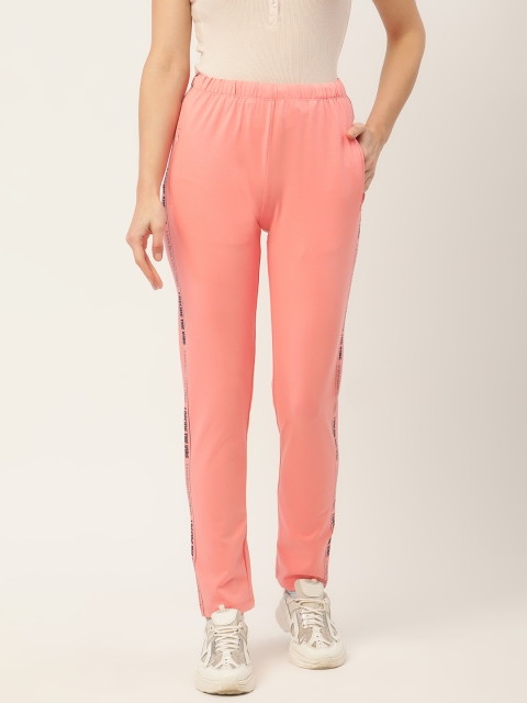 

Madame Women Peach Pure Cotton Typography Printed Track Pants